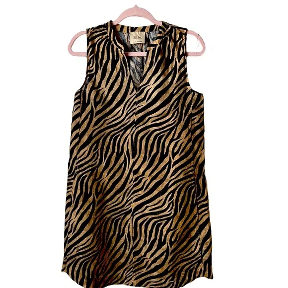 Elie Tahari | Dresses | Ellie Tahari Tiger Stripe Sleeveless Linen Tunic  Dress Xs Pockets | Poshmark